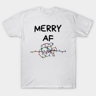 Christmas Humor. Rude, Offensive, Inappropriate Christmas Card. Merry AF. Black T-Shirt